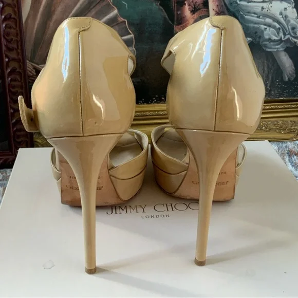 Jimmy Choo Totem nude patent leather buckle strap stiletto heels EU 39 with box! - Picture 10 of 13